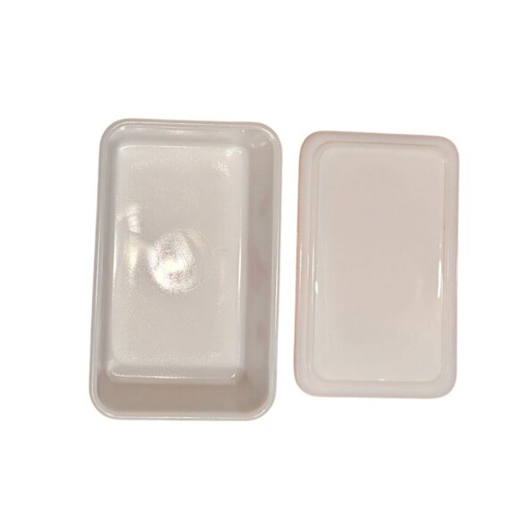 Vintage McKee Milk Glass Sailboat Design Rectangular Container Lid Ships red - Picture 2 of 16